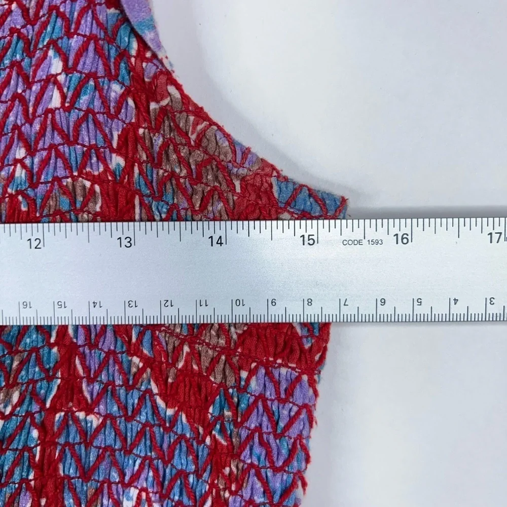 Love the Label Red Blue Floral Midi Dress Square Neck Smocked Tiered Cotton - Picture 9 of 11